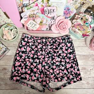 H&M Divided Ditsy Floral Jean Shorts Black & Pink High Rise Womens Sz.2 Bohemian